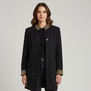 V Christina Vintage black long jacket. Size Large. Snap closure jeweled in gold